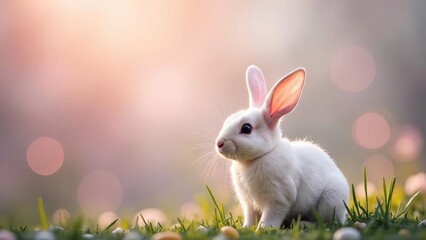 white easter rabbit on green grass