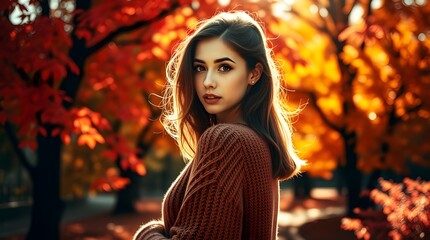Enchanting fall portrait capturing warm seasonal style with soft glow