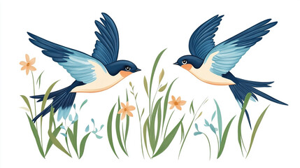 Obraz premium Swallows in the Grass