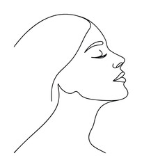 Serene Woman Profile Minimalist Line Art Drawing Sketch