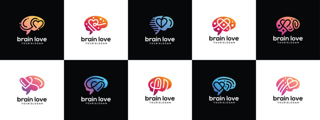 collection of Smart brain love logo designs Brain Love logo template. Brain logo symbol icon