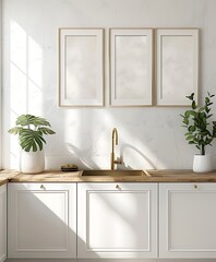 Fototapeta premium Home interior poster mock up with Beautiful Frame design living room, bedroom, wall (3d Render)