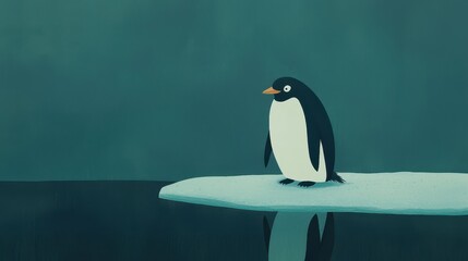 Serene Clay Rendered Penguin Waddling on Icy Ground Reflecting in Calm Water