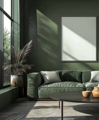 Home interior poster mock up with Beautiful Frame design living room, bedroom, wall (3d Render)