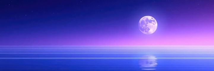 Fototapeta premium Soft purple to blue gradient with horizontal white stripes, moon, atmospheric