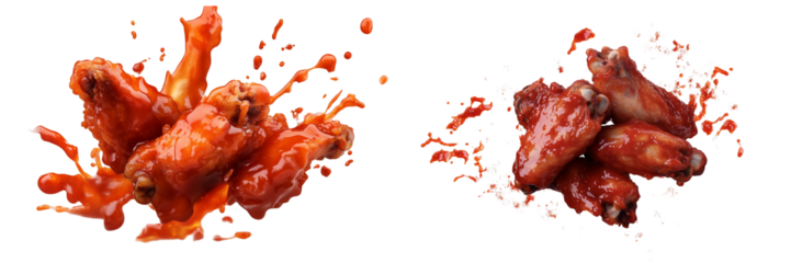 Set of a Chicken wings with sauce, isolated on transparent background.