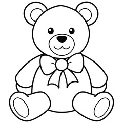 a cute teddy bear sitting with a big bow tie simple line art vector