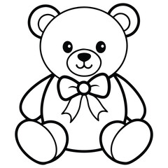 a cute teddy bear sitting with a big bow tie simple line art vector