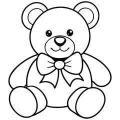 a cute teddy bear sitting with a big bow tie simple line art vector
