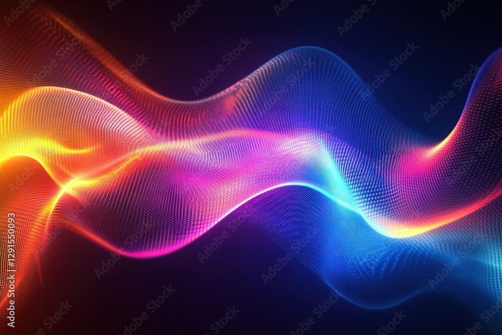 Poster colorful abstract waves with light trails in dark background for creative design projects