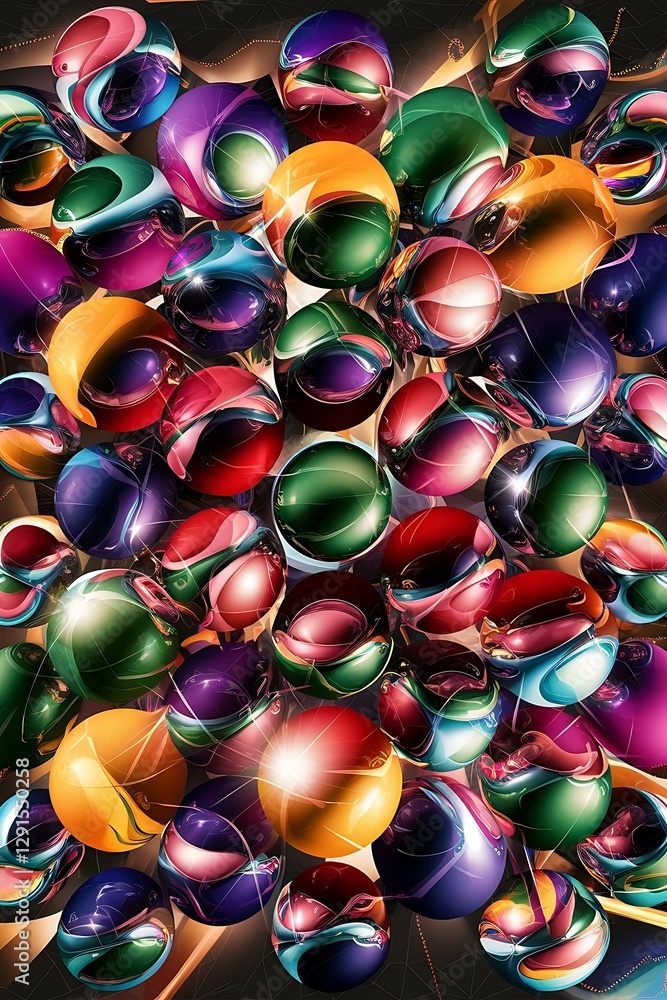 Poster colorful shiny and glossy circles abstract composition with light and shadow effects geometric vecto
