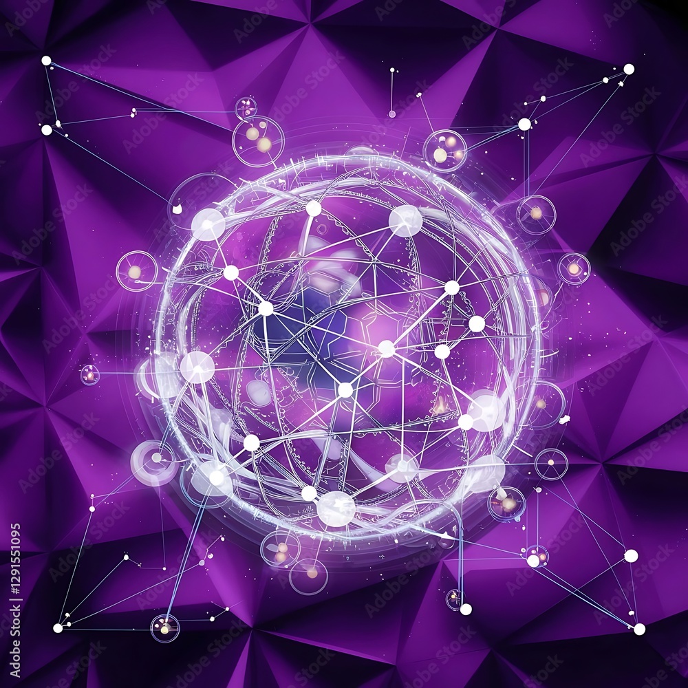 Poster abstract geometric purple polygonal background molecule and communication connected lines with dots 
