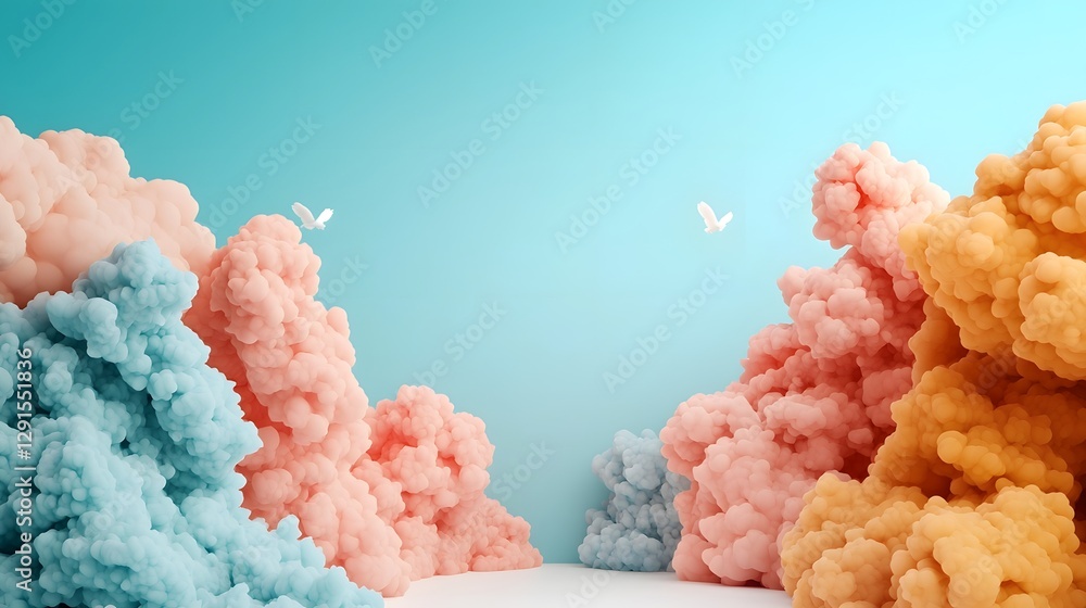 Poster ethereal pastel gradient clouds forming a dreamy whimsical atmosphere with a clean open center this 