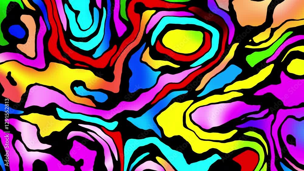Poster colorful abstract psychedelic fluid background for summer music festival. loop vj background
