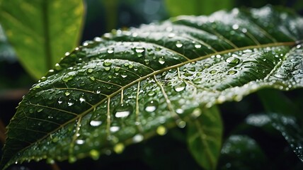 Textured Leaf Veins Adorned with Water