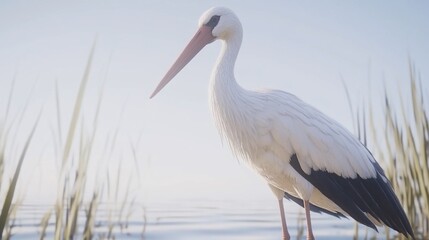 Obraz premium White stork wetland sunrise nature wildlife