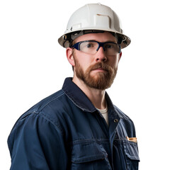 Fototapeta premium Professional Male Worker Wearing Safety Gear and Hard Hat in Studio