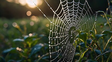 Sunlit Spider Web in the Meadow