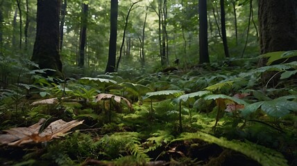 Lush Forest Floor Awash in Green