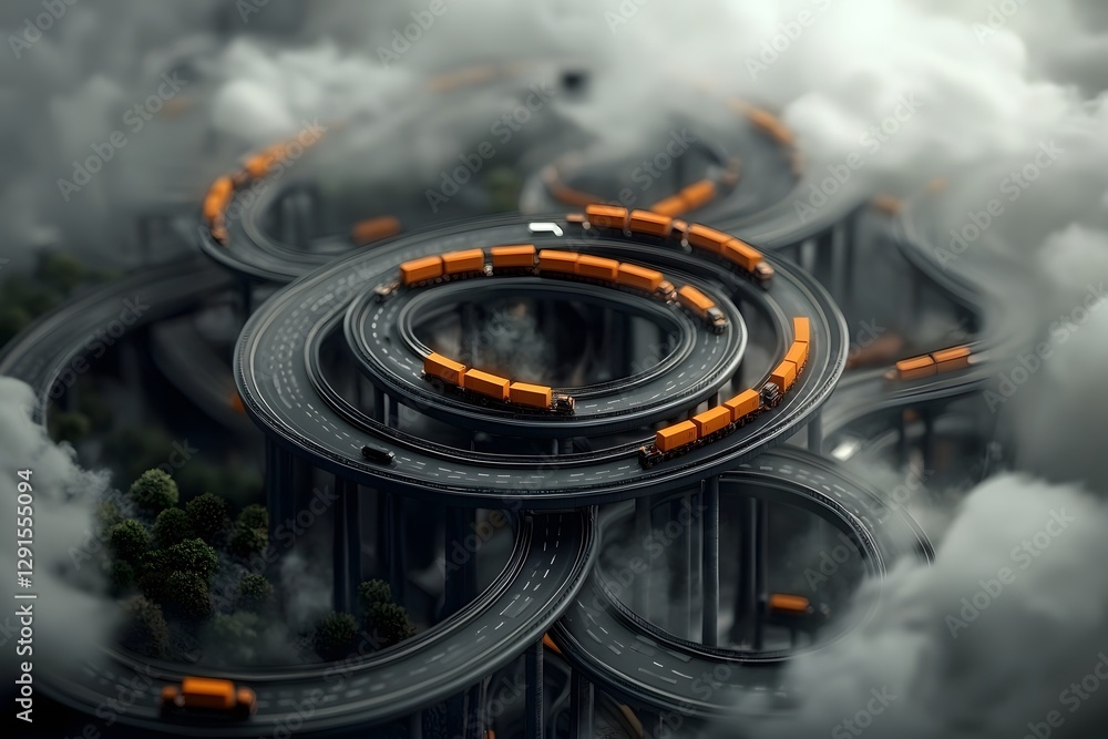 Poster expansive aerial view of a sprawling metropolitan hub featuring an intricate web of highways railway