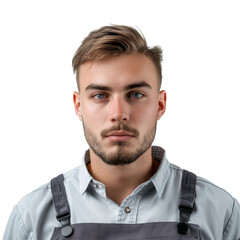 Obraz premium Young Man with Light Hair and Serious Expression in Overalls Portrait