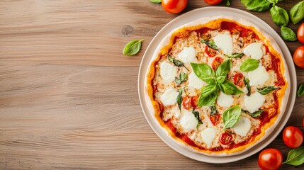Fresh Organic Ingredients for Delicious Pizza on Wooden Table