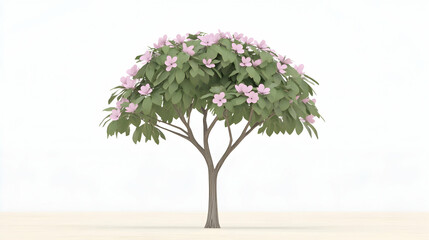 Pastel Pink Blooming Tree on Beige Background