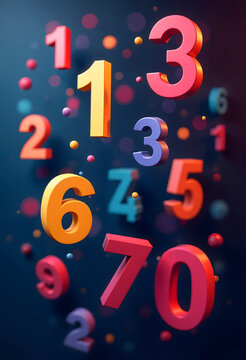 colorful numbers on blue background. 3d render of colorful numbers on violet background. illustration of big numbers. back to school. colorful plastic numbers