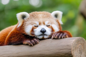 Fototapeta premium Sleeping Red Panda Funny cute animal image