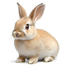 Obraz premium Cute rabbit sitting on white background, showcasing its fluffy fur and expressive eyes