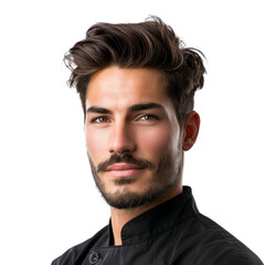 Young Man in Chef Uniform with Stylish Hair and Confident Expression
