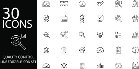 Quality Control Icon Set for Business, Manufacturing, and Performance Monitoring
