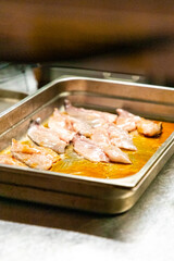 Marinated Chicken in Iron Bowl Ready for Cooking