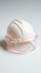 Fototapeta premium Professional Safety Gear - Hard Hat with Chin Strap and Safety Goggles for Head and Eye Protection on White Background