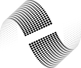 Dotted halftone waves. Abstract liquid shapes, wave effect dotted gradient texture waves isolated vector symbols.
