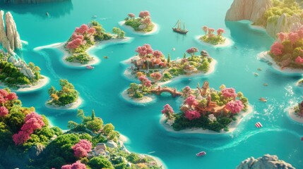 Aerial View of Charming Tropical Islands Surrounded by Vibrant Blue Waters