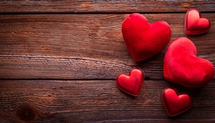 Fototapeta premium red hearts on wooden background
