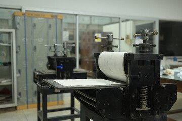 A traditional printmaking press in an art studio, Traditional Printmaking Press