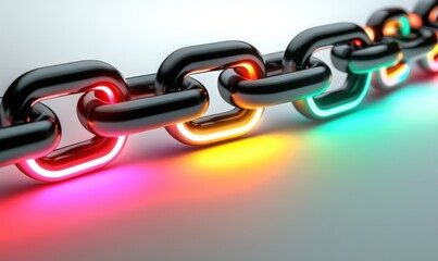 Obraz premium A close-up view of a colorful chain with illuminated links against a soft gradient background
