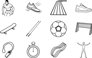 Sports Icons Athletics, Soccer, Skateboarding, Running Shoes, and Equipment