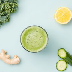 Artistic Composition of Refreshing Green Detox Juice and Ingredients