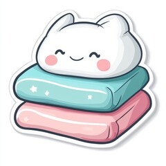 Cute Cartoon Character with Soft Pillows and Cheerful Expression