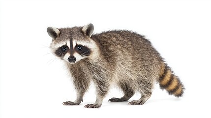 Playful raccoon exploring its natural habitat while curiously investigating the surrounding environment