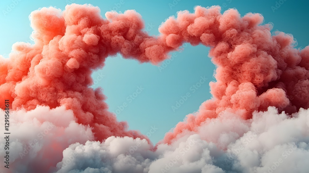 Poster floating heart shaped clouds gently drifting on both sides of a soft pastel colored sky background t