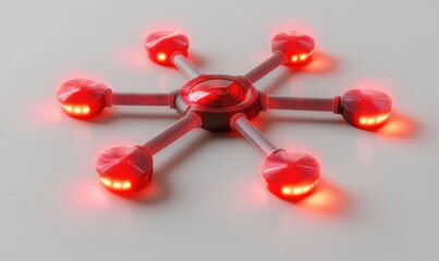 Fototapeta premium A futuristic drone with red lights resting on a smooth surface, showcasing advanced technology