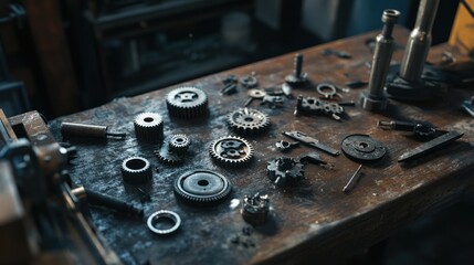Various Metal Supplies and Equipment Arranged on Workshop table