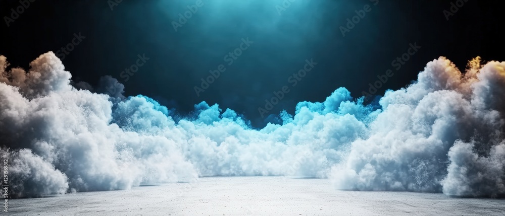 Poster empty stage with smoke and lighting effects creating a dramatic atmosphere for a performance or even