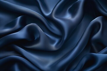 Fototapeta premium Elegant dark blue silk fabric draped gracefully, showcasing its smooth texture and luxurious appearance.
