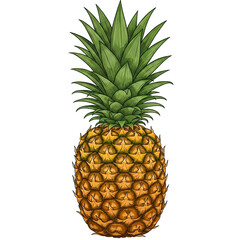 Fototapeta premium Realistic Pineapple with Textured Skin and Green Spiky Leaves – Detailed Illustration