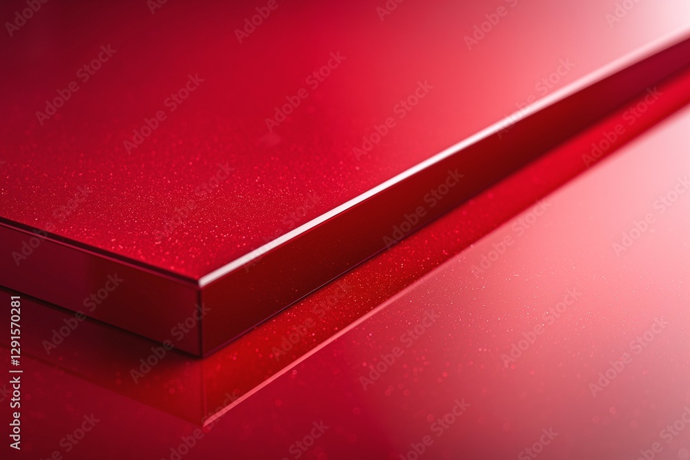 Poster a close-up view of a shiny red surface reflecting light, showcasing its smooth texture and sparkling